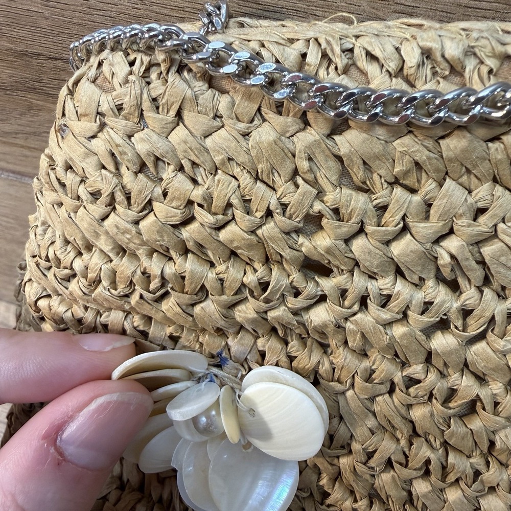 NWT Beaded Rattan‎ Bag Pearl & Seashell Chain Strap Bag India Beach TikTok Viral - Picture 3 of 11
